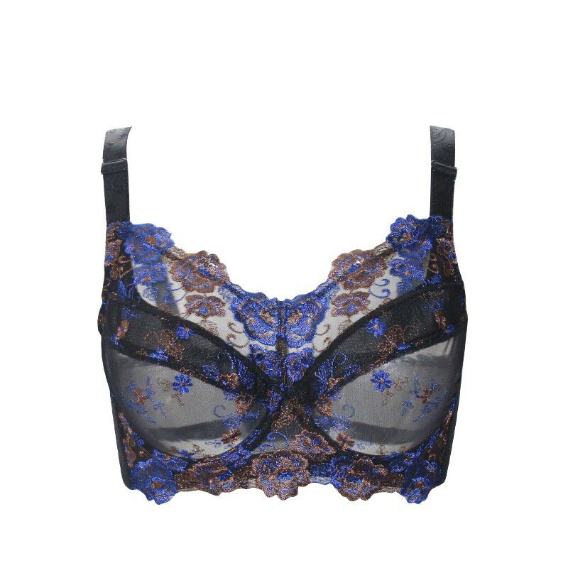 H9693  Thin Bra  Transparent Gathered Plus Size Full Cup Bras Underwear Comfortable Breathable Lace Embroidery Lingerie