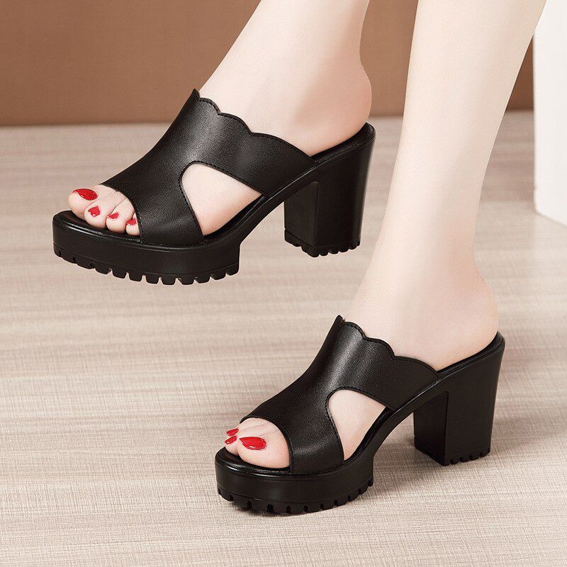 Heel Platform Slippers Women Wedding Shoes Summer Leather Slippers High Heels Slides Ladies Slipper