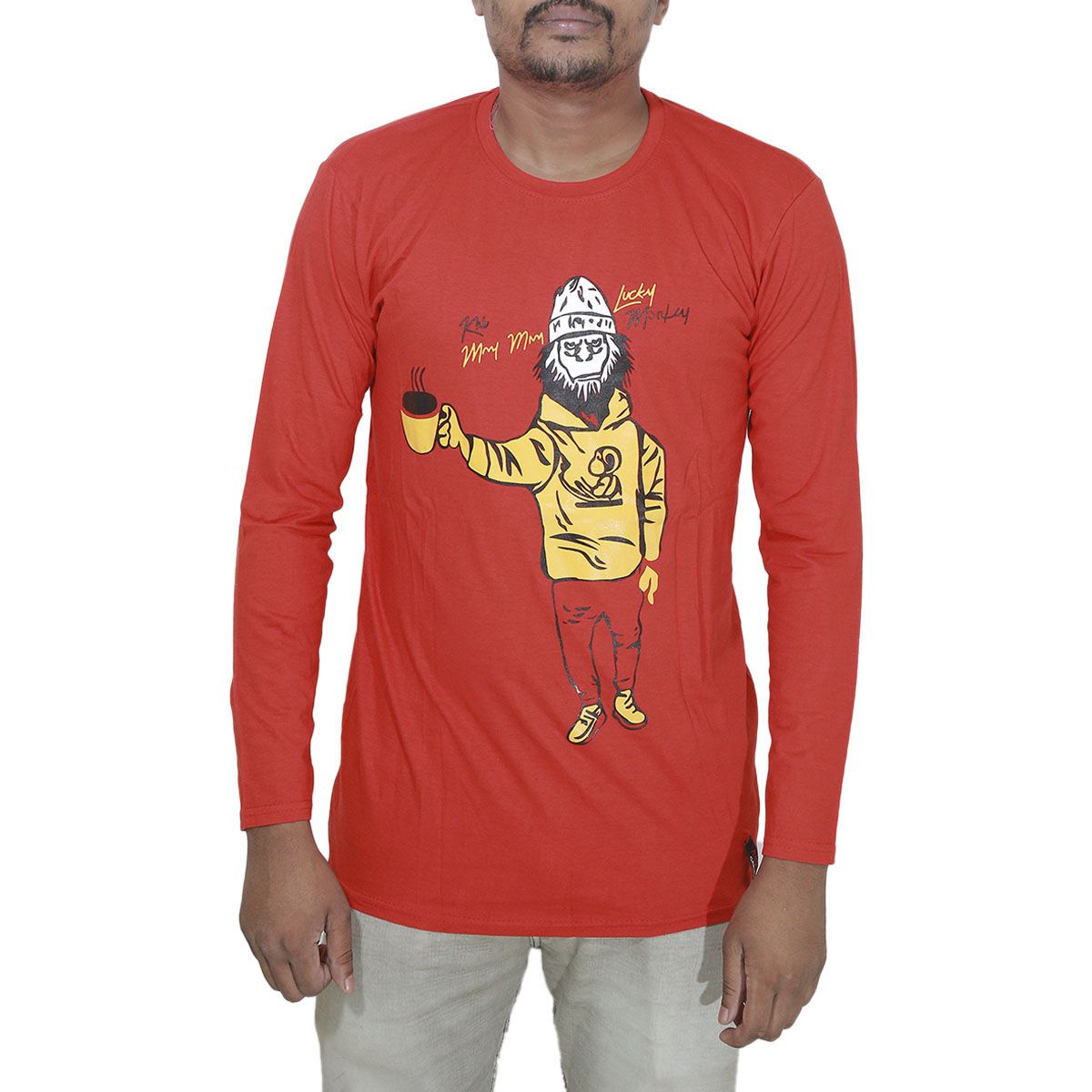 Red Color Cotton Stylish Full Sleeve Tshirt for Men