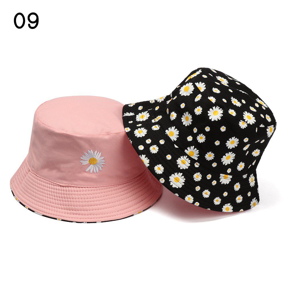 2020 Summer Double-Sided Daisies Bucket Hat Cotton Foldable Fisherman Women Men Fashion Casual Outdoor Sunscreen Hat