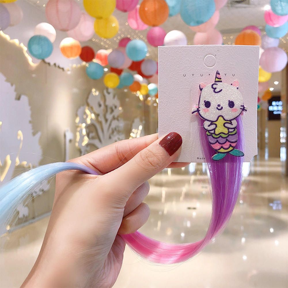 1pcs Children Cartoon Rainbow Wig Hairpins Unicorn Hair Clips Girls Cute Rabbit Cat Animals Headbands For Kids Hair Accessories