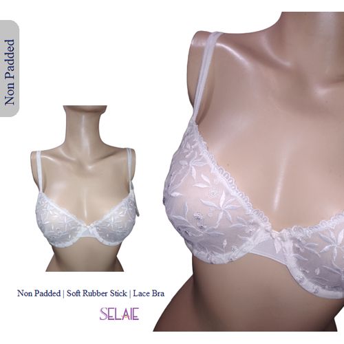 Women Bra Non Padded Full Lace Design  Full Cup Supported Embroidery Work White Color Product Code S2