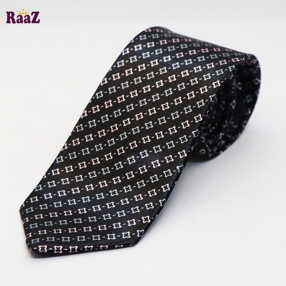 Silky Black White Unique Shape Design Men Neck Tie