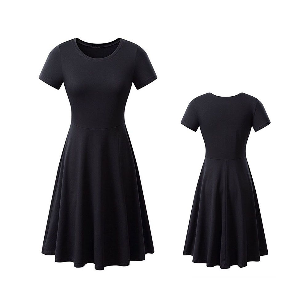 Woman Fashionable  Loose Pure Color  Short Sleeve Round-collar ple Comfortable Dress