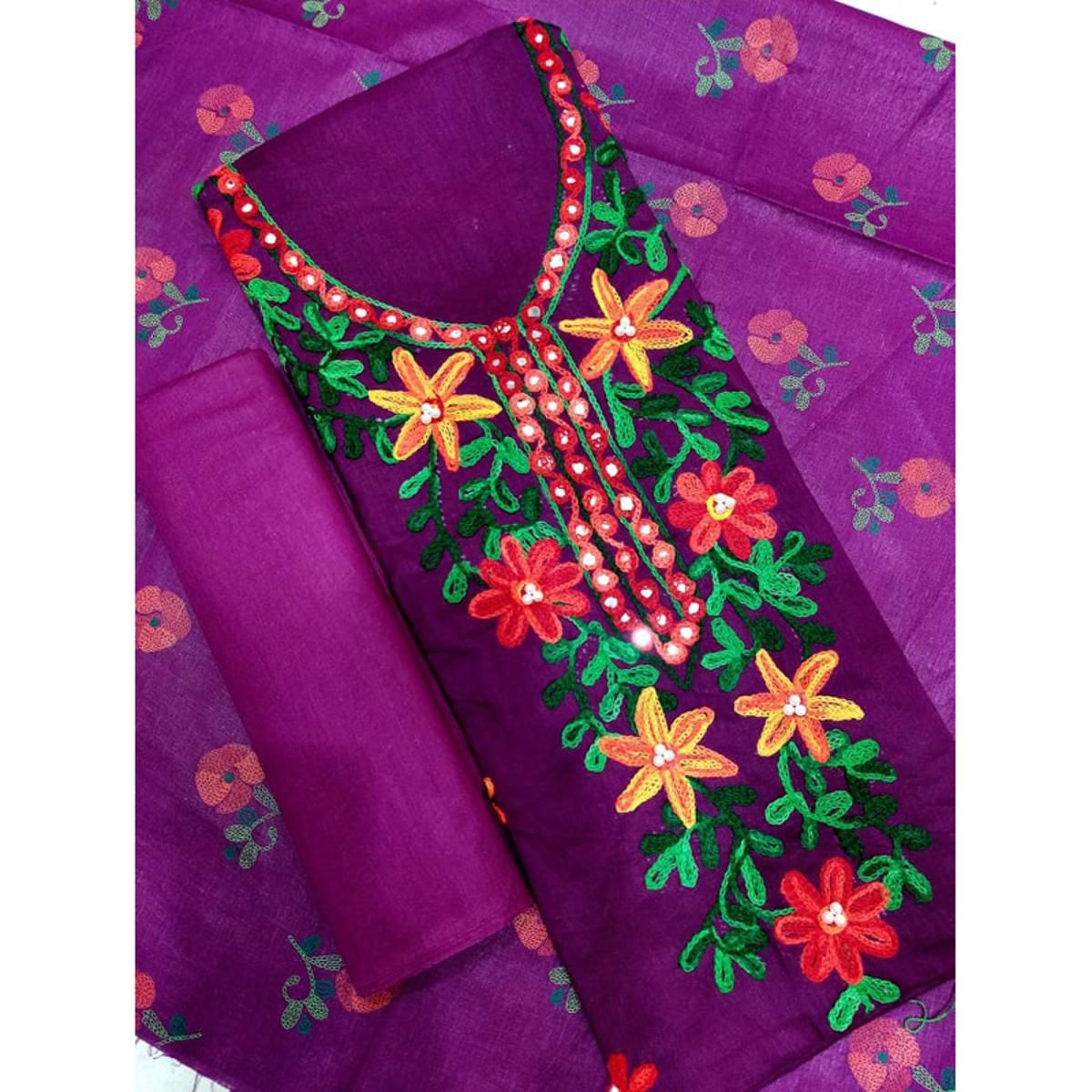 Unstiched Three Piece Embroidery Kurtis/ Salwar for Women- 3piece
