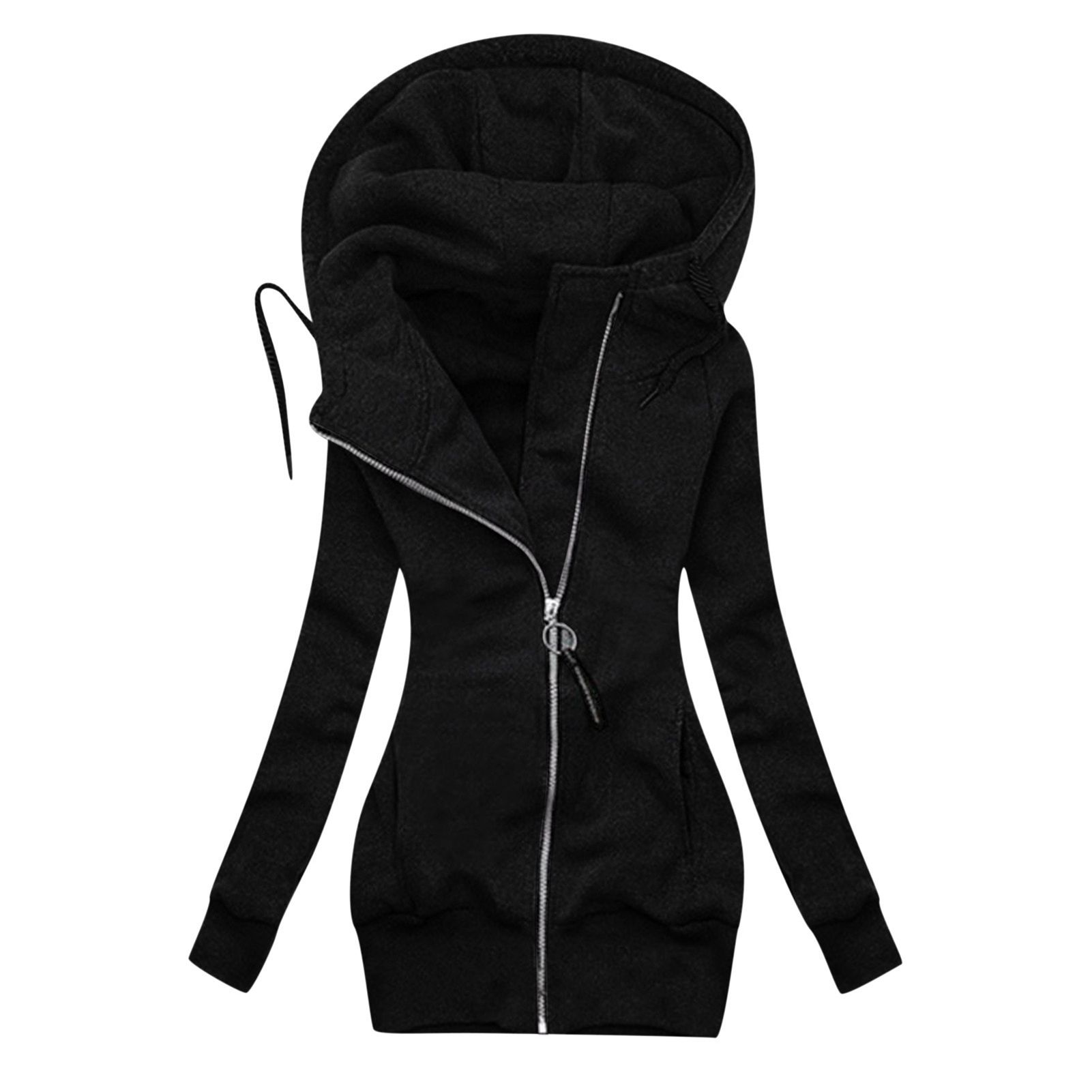 Jacket Coat Elastic Cuffs Pure Color Hooded Warm Sweatshirt Coat