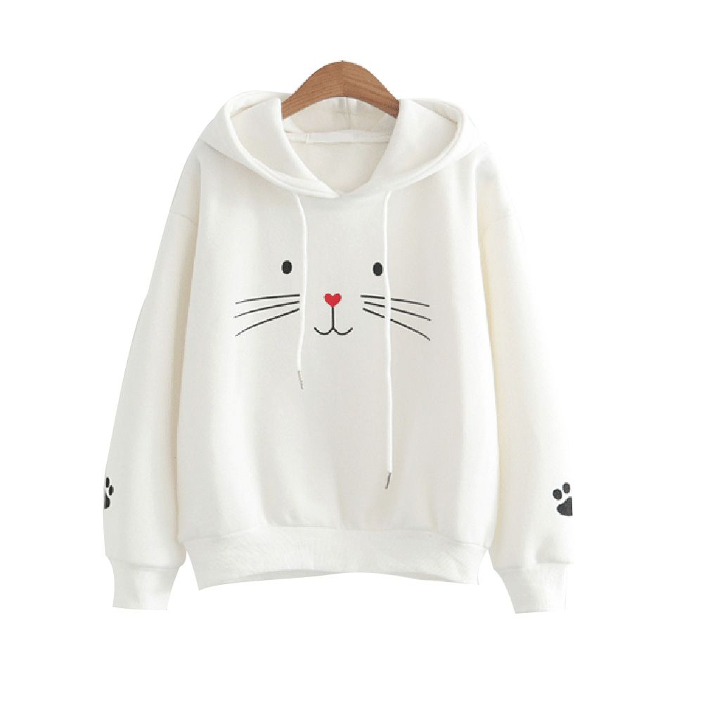 Cute Cat Face Print Print Women'S Hoodies Lightweight Long Sleeve Sweatshirt Autumn Winter Casual Pullover 2021