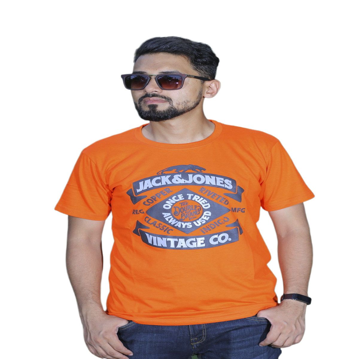 Orange Color Cotton Short Sleeve T-Shirt For Men - T Shirt For Man - T Sirt