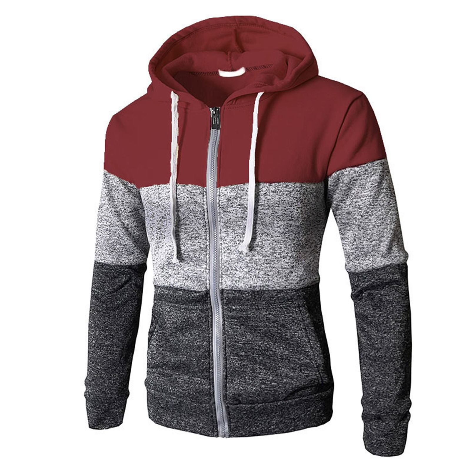 Hoodie Jacket Elastic Cuff Men Zip Up Casual Elastic Sweater