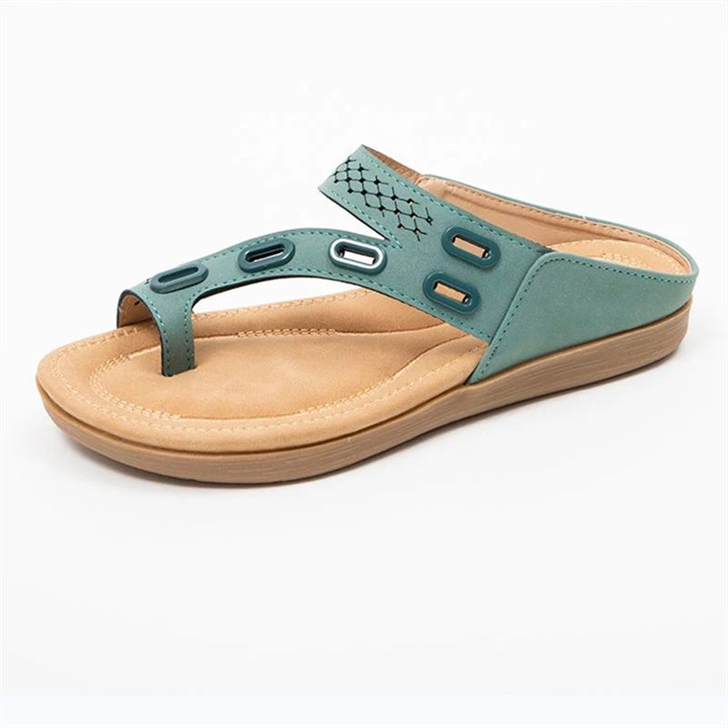 Women Fashion PU Sandals Casual Flat Bottom Set of Toes Sandal Female Non-slip Slipper