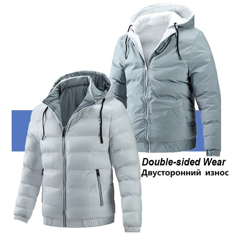 Men Winter Thick Windproof Warm Jacket Parkas Coat Men Autumn Double-sided Wear Detachable Hat Parkas Jackets Men