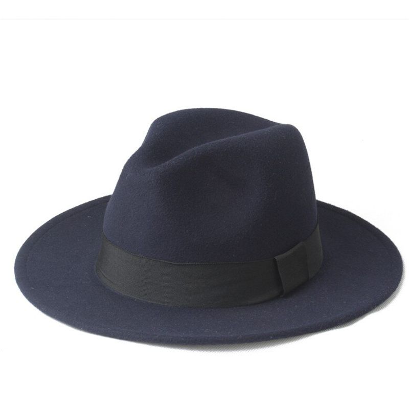 Fashion  Wool Wide Brim Winter Autumn Men Felt Trilby Fedora Hat For Gentleman Cloche Sombrero Cap 58CM