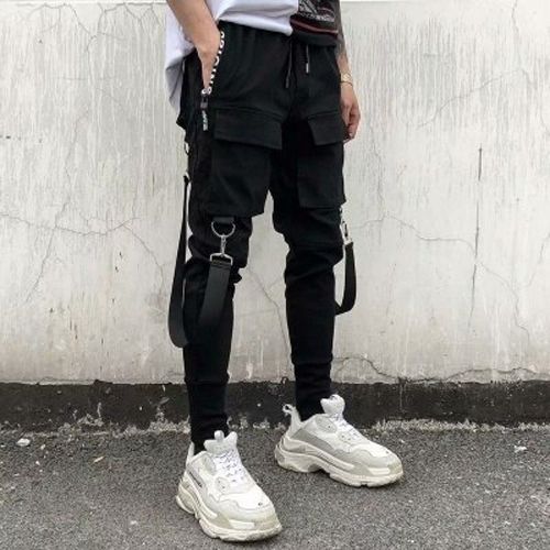 Men Hop Patchwork Sweatpants Joggers trousers Men Elastic Waist PuPants With Ribbons Casual Slim Jogger Pants