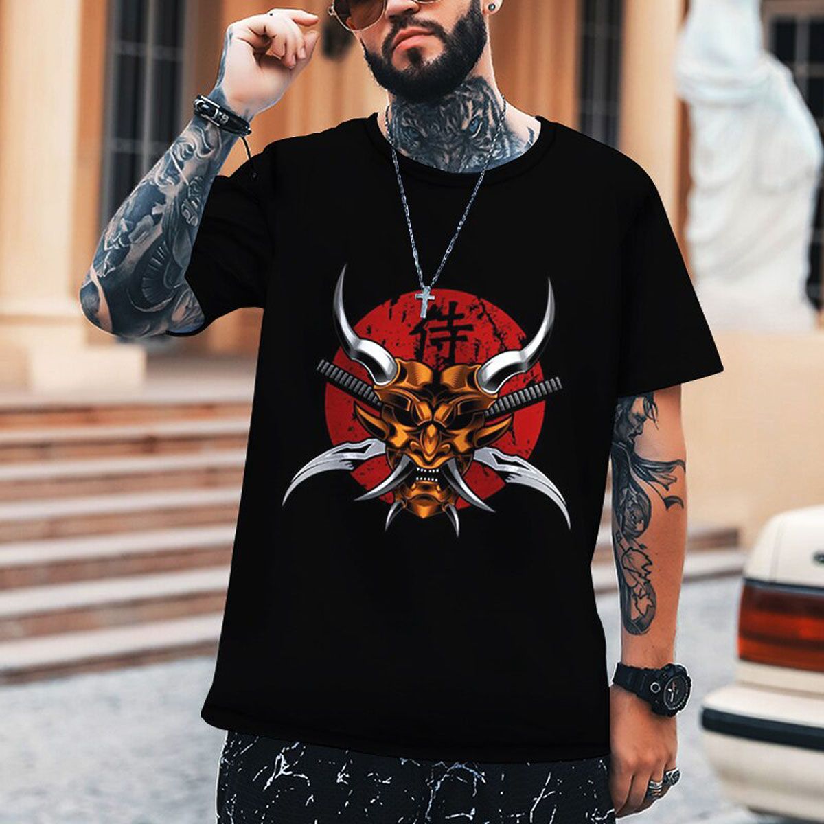 3D Men T-Shirt Oni Samurai Style Design T Shirt Ghost Face Summer Handsome Comfortable Breathable Top