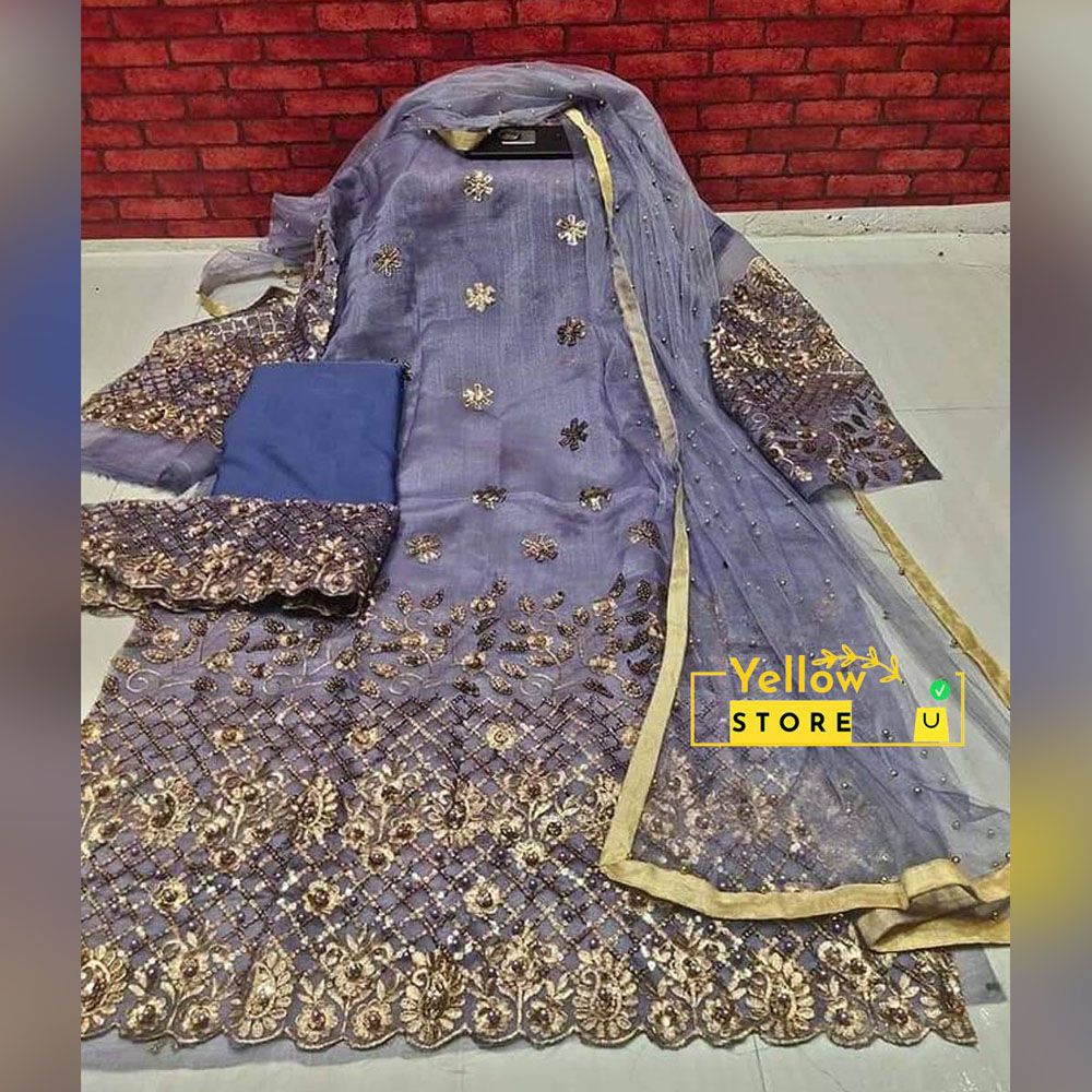 Indian Boutiques Sequins Premum Embroidery Work Luxury Party Dress-4 Pieces