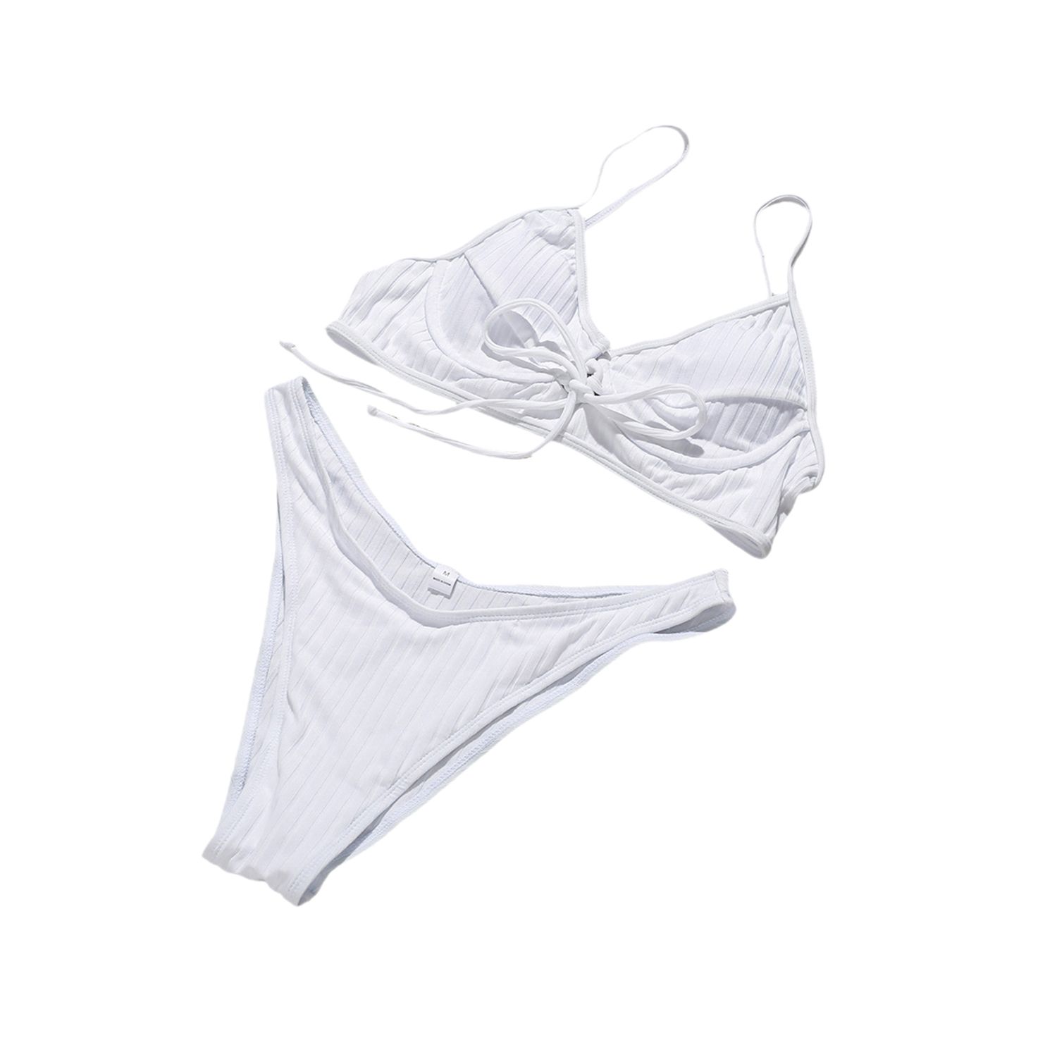 Women  2-piece Bikini Set Fashion Lace-up Solid Color Top and Bottom Swimsuit Set