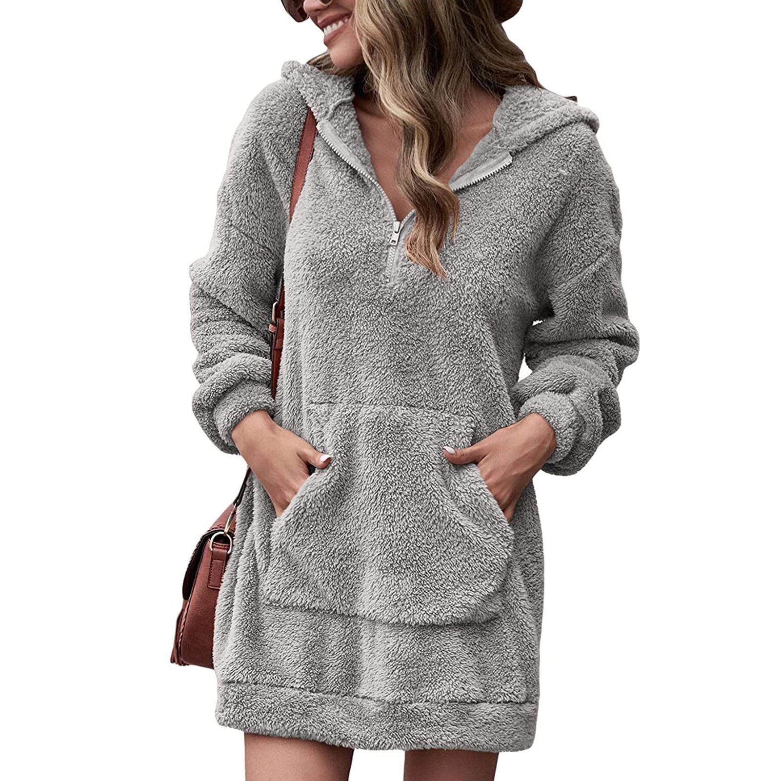 Winter Dress Big Pocket Pullover Winter Fluffy Dress