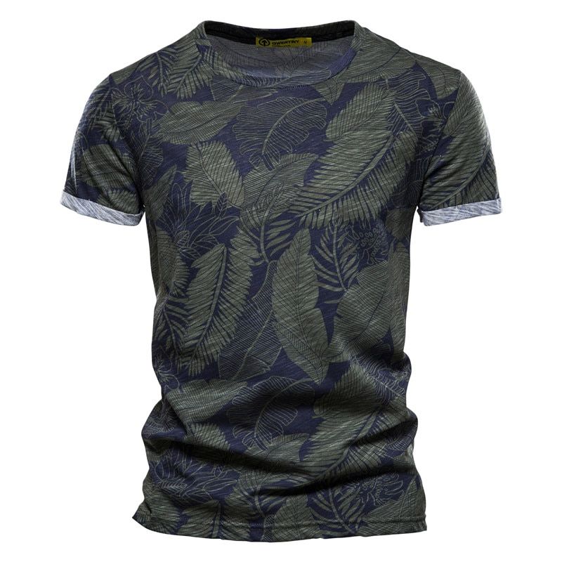 AIOPESON Hawaii Style 100% Cotton T-Shirt Men O-neck Print Shirt Men Casual Men Clothing Summer Men's T Shirts