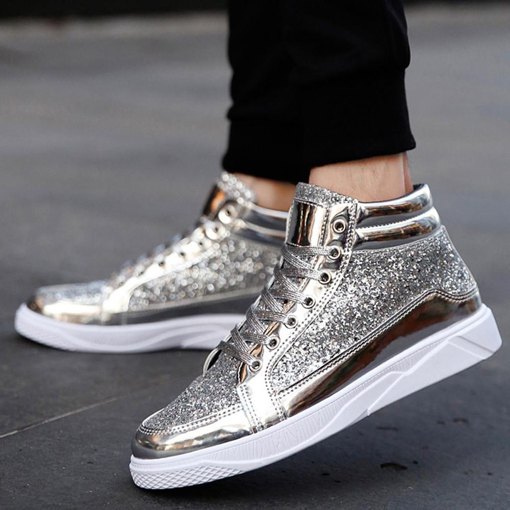 Korean Style Women Sandals Lady Shoes Men's Colorful Mirror Trend Sneakers Nightclubs Sequins High-Top Casual Shoes Fashion Shoes Work female shoes women shoes
