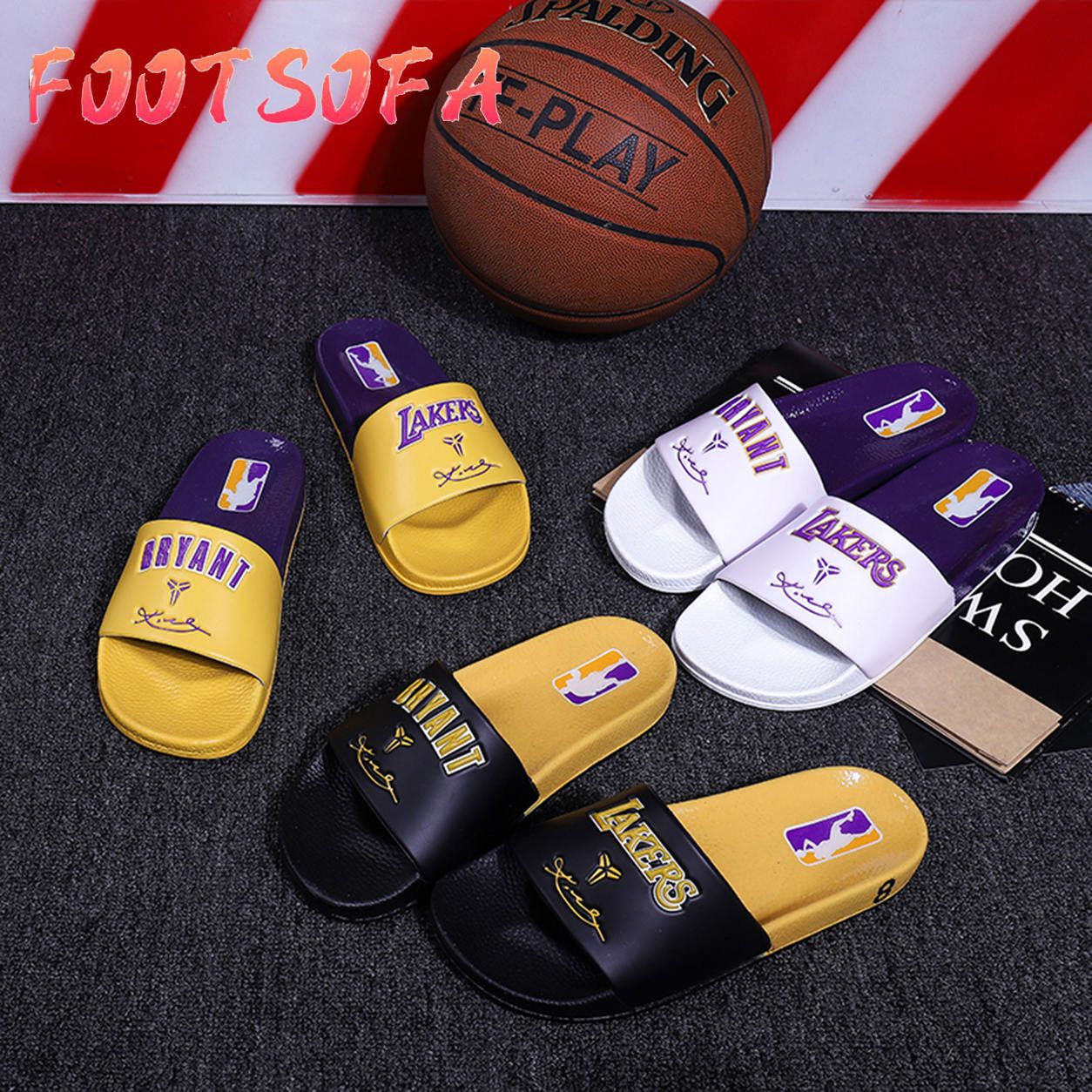 Plus Size Men's Slippers Casual Non-slip Lakers Rubber Slides Fashion Sneakers