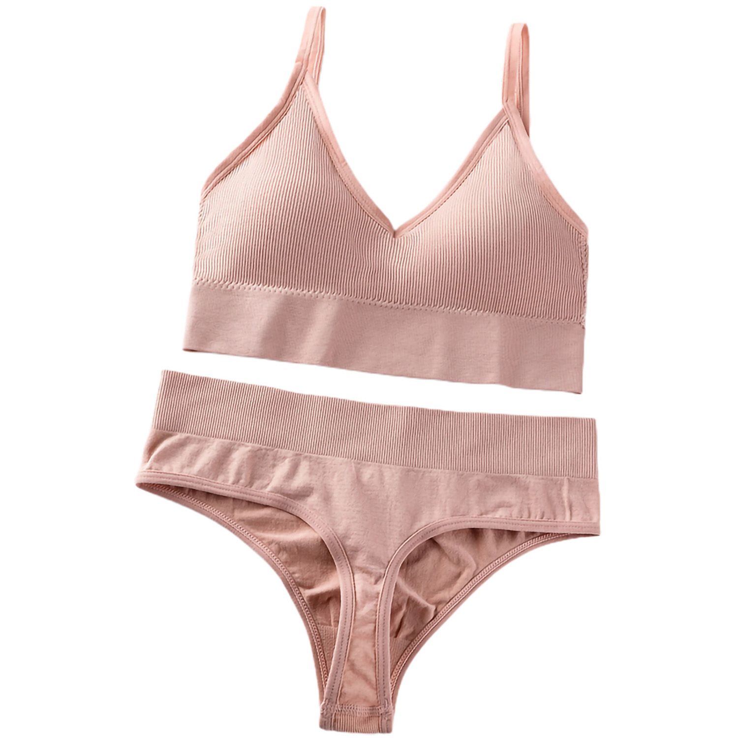 Bra Briefs Non-adjusted Straps Pure Color Gathering Bra Thongs