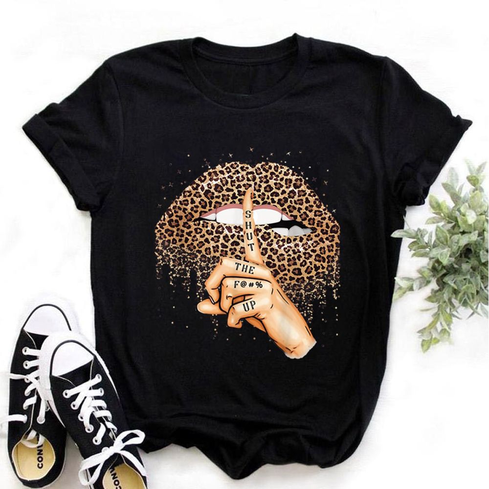 Women Tops O-neck  Black Tees Kiss Lip Funny Summer Female Soft T Shirt Lips Watercolor Graphic T Shirt Top9180