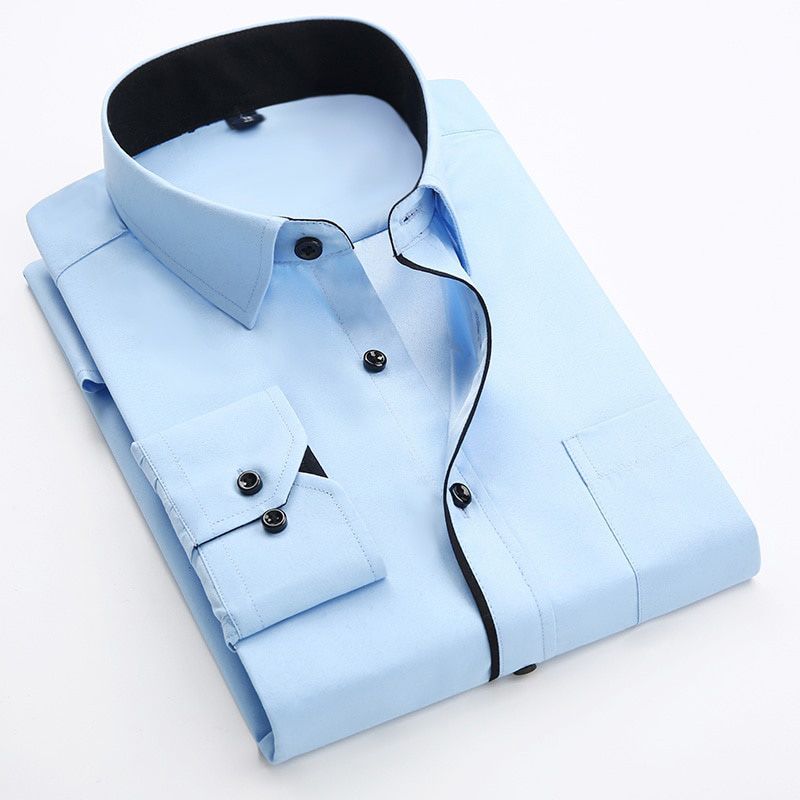 Aoliwen 2020 Men's Casual Business Long Sleeve Solid Color Brand Shirt black strips spring and autumn dress shirts slim fit