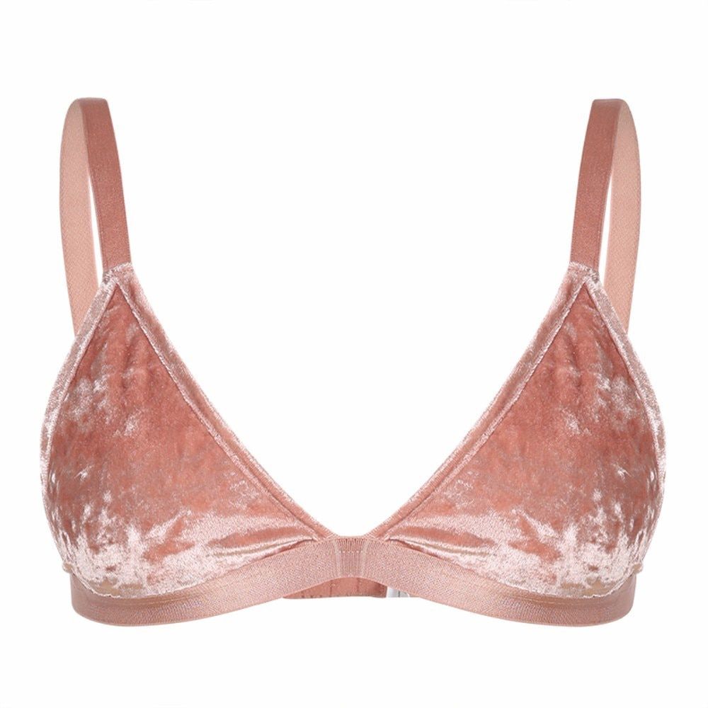 HDY Haoduoyi Fashion Women Pink Velvet Bralette Bralet Top Bustier Basic Bra Push Up Bras Wire Free Underwear Lingeries
