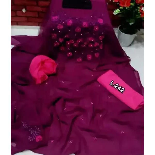 UnStitched Weightless Georgette Embroidery Salwar Kameez For women 3 Piece Full-Set Free Size