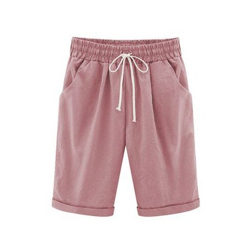 Oversized Women Summer Cotton linen Shorts Casual Ladies Drawstring Elastic Loose Short Trousers Plus Size S-WDC