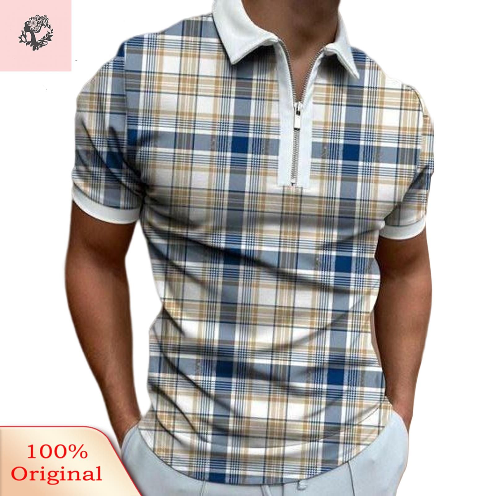 Sunnyheart Men Top Short Sleeve Sweat Absorbing Zip Shirt