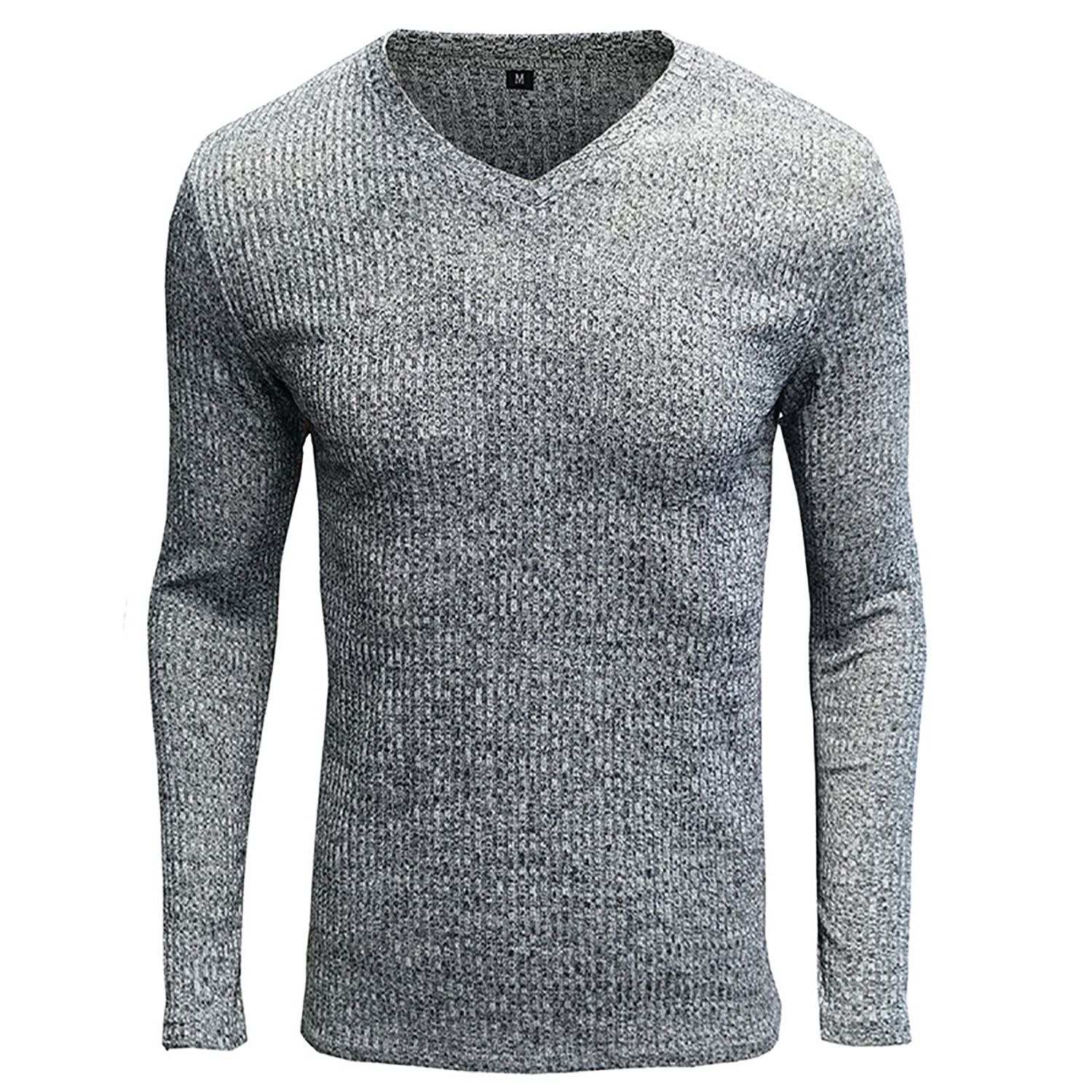 Spring Shirt V Neck Casual Solid Color Men T-shirt