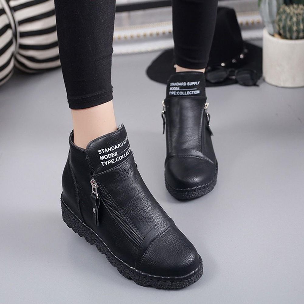 Women's Ladies Fashion Ankle Zipper Increase Casual Round Toe Short Boots Shoes
