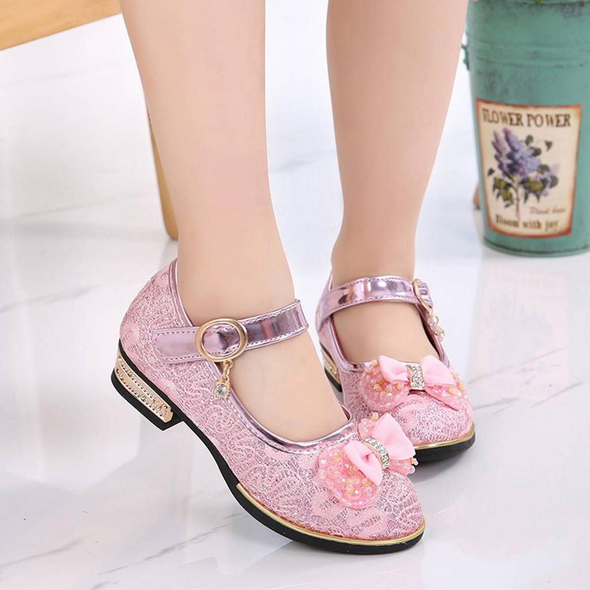 Children Infant Kids Girls Bowknot Pearl Lace Cal Single Princess Shoes