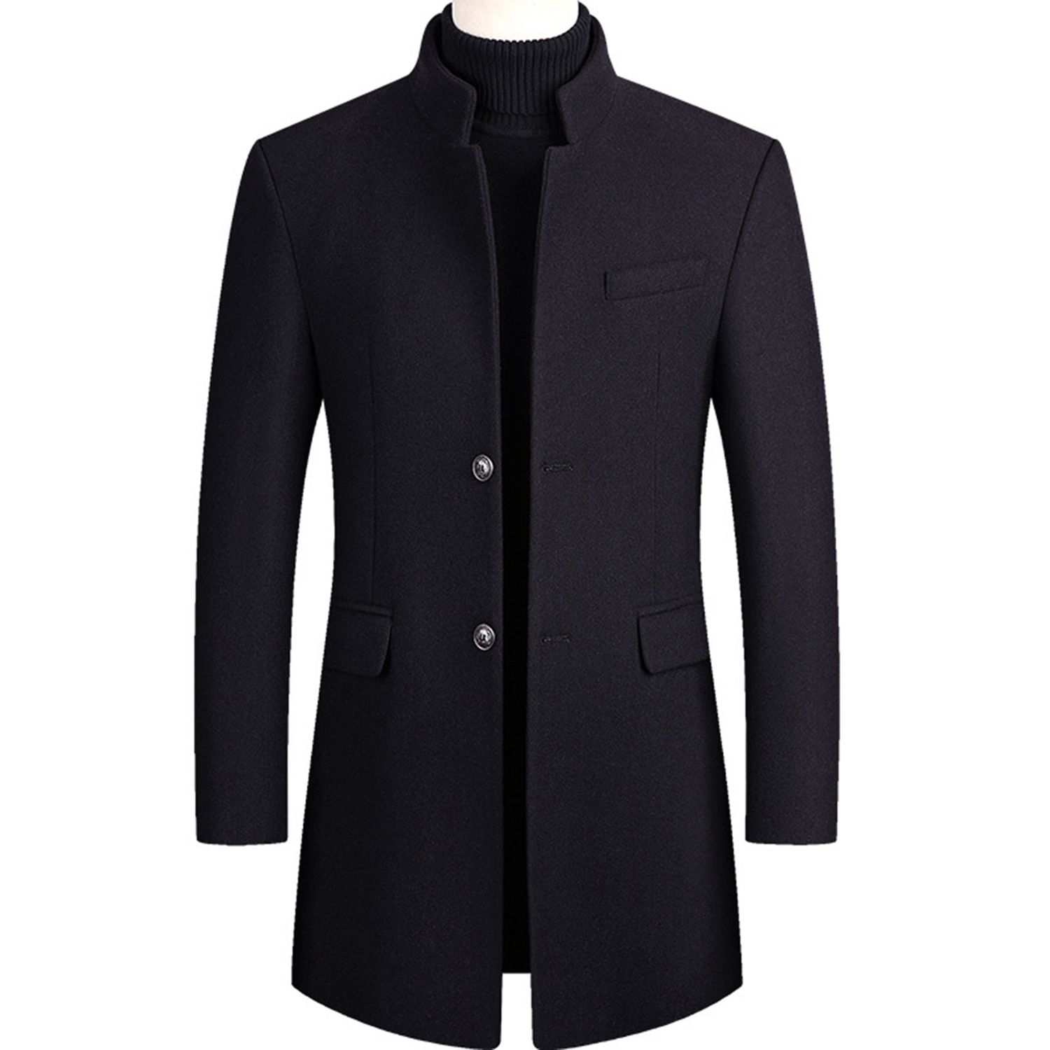 Men Jket Solid Color Pure Color Exquisite Buttons Trench Coat