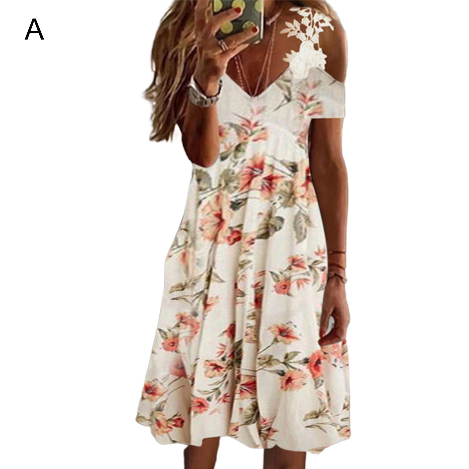Elegant Dress Slim Fit Le Shoulder Straps Flower Print Pullover Dress