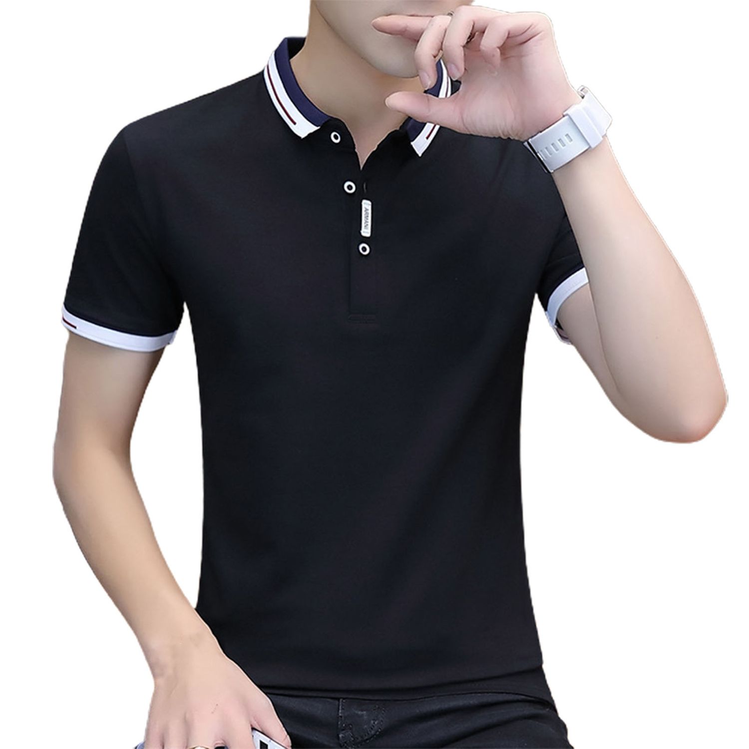 Men Shirts Short Sleeve Elastic Summer Slim Fit Plain T-shirt for Sport