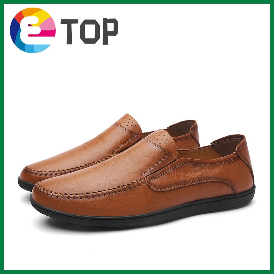 Fashion Men Leather Shoes Formal Loafers Casual Driving Shoes Slip on Flat Shoes for Men Kasut Lelaki (Black,Brown,White)
