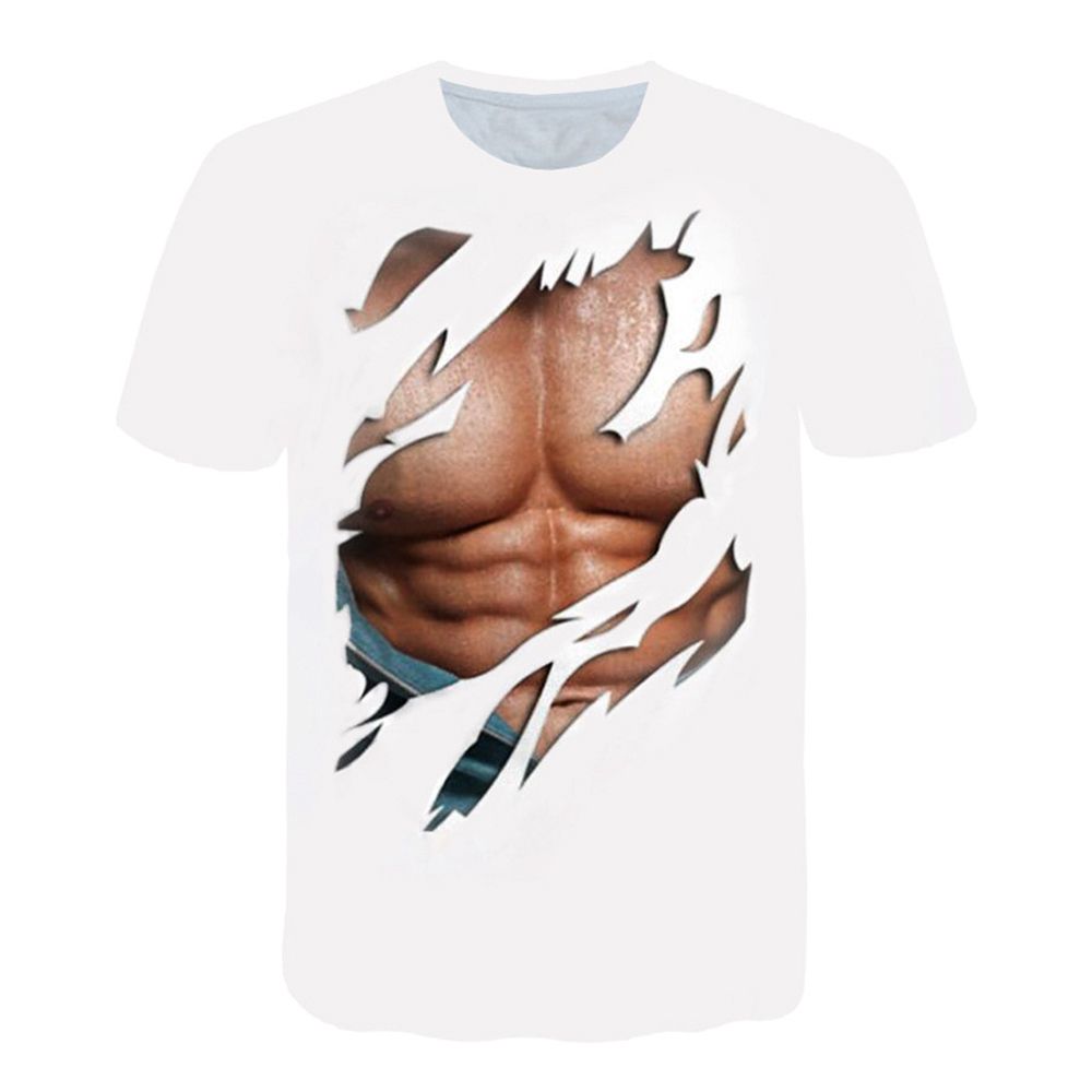 Fashion Men  3D Print Round Neck Short Sleeve Pullover T-shirt Blouse Top