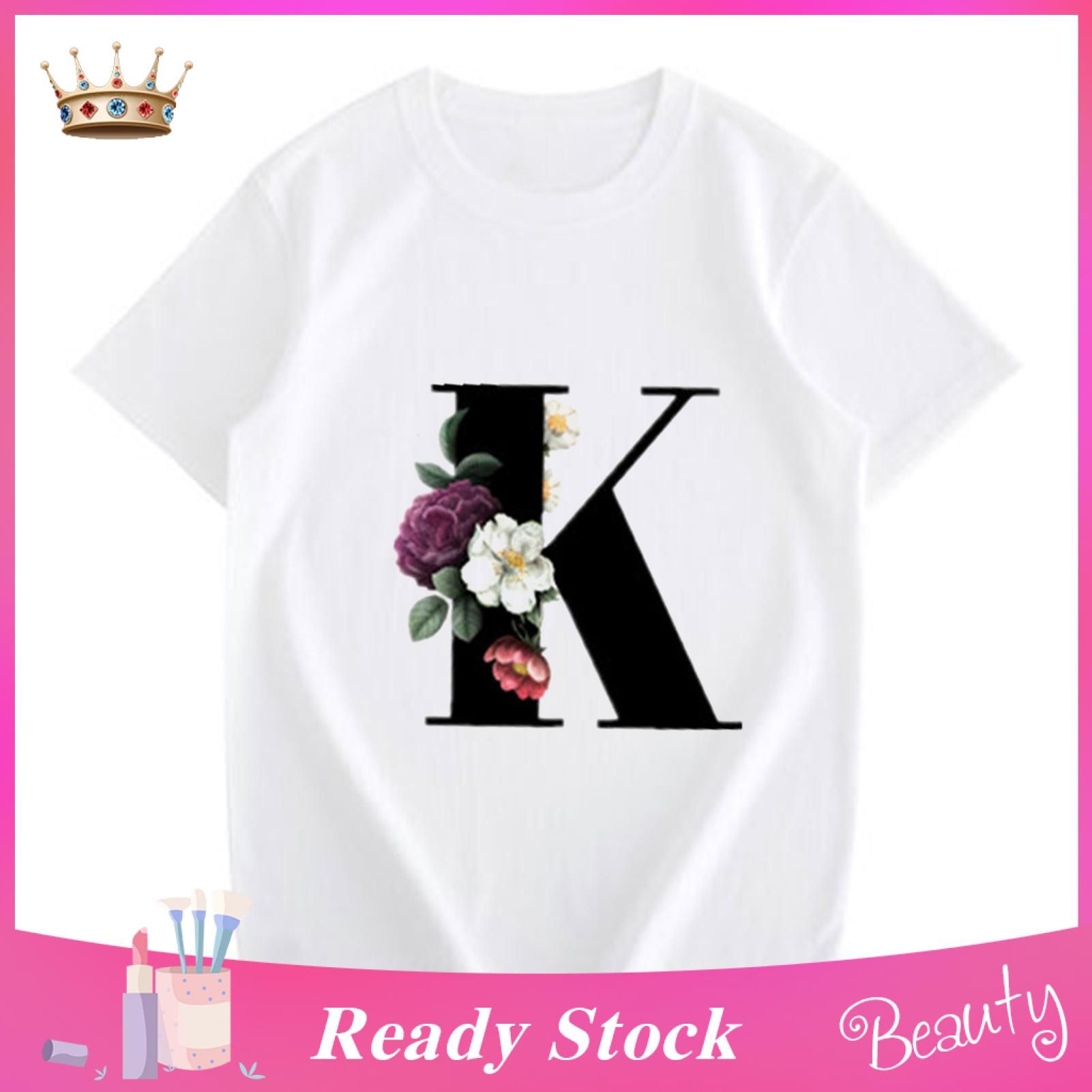 Summer Top Crew Neck Vivid Flower Initial Printing Summer Top