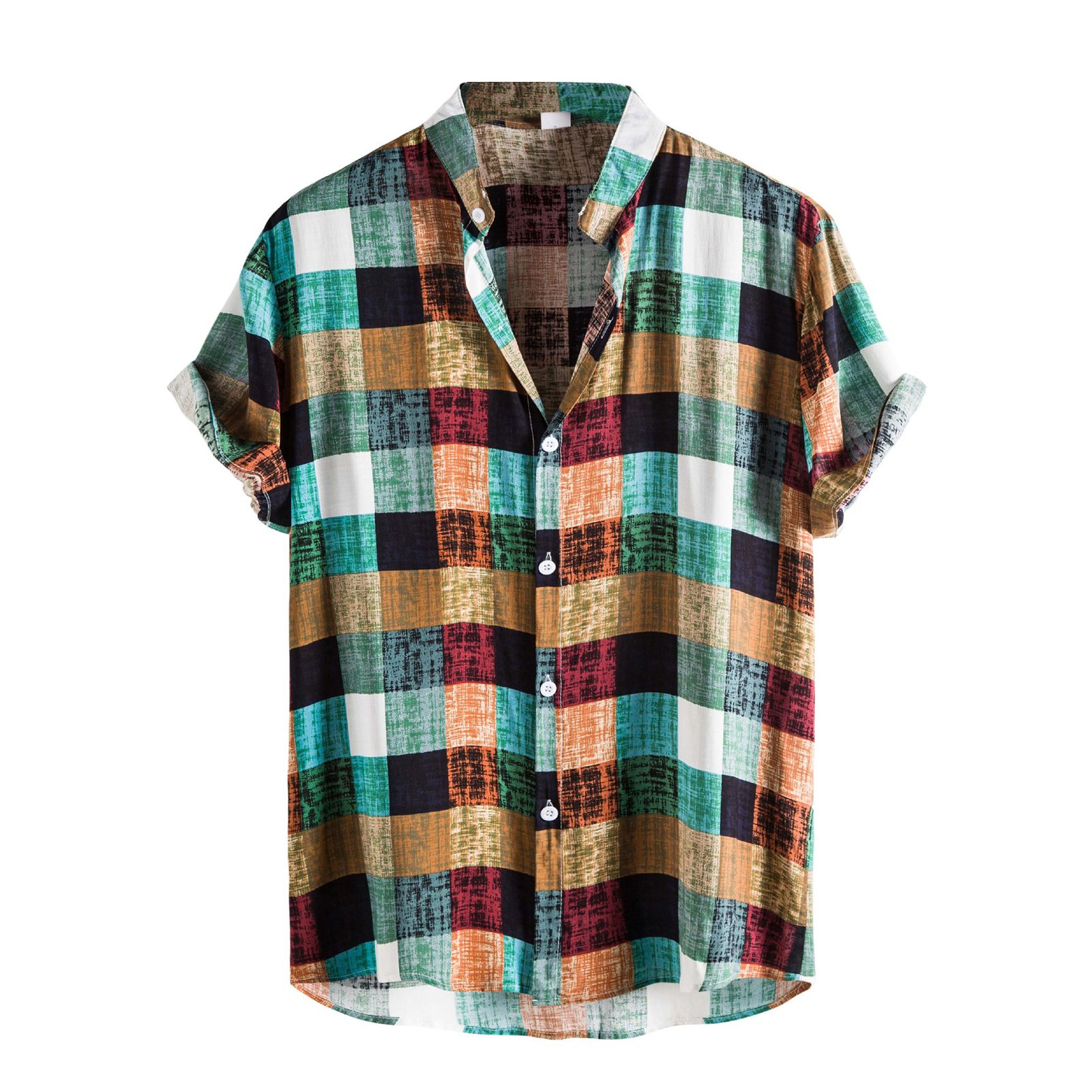 Men Shirt Sweat Absorbing Breathable Plaid Print Summer Male Shirt