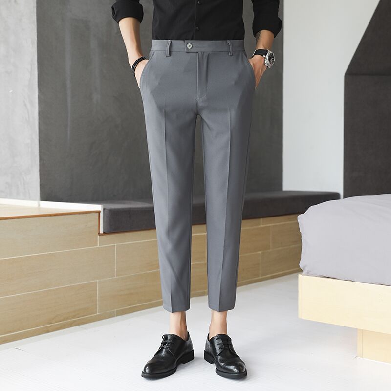 New Men Pockets Pants Ankle Length Business Suit Pants ple Classic British Style Slim Casual Trousers  Clothing