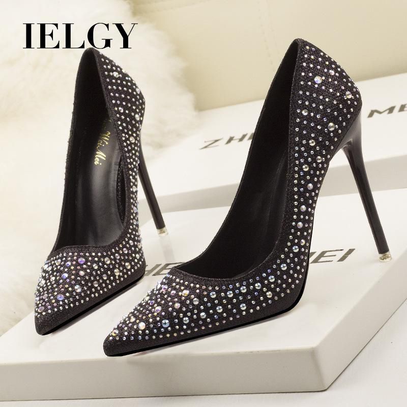 IELGY Women's Fashion Sweet and Elegant 11cm Stiletto Pointe Diamond Women's Shoes