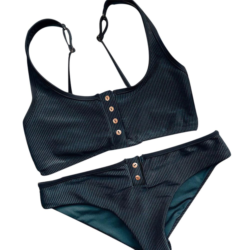 Summer Beach Bikini Set Women Padded Button Design Swimwear Style Bathing Suit
