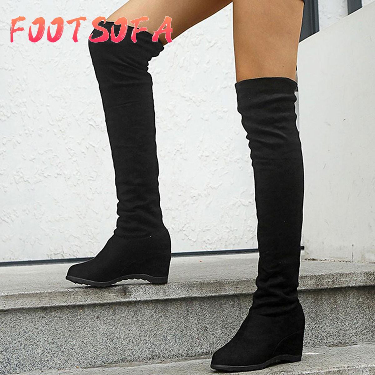 Spring Autumn Winter Wear Boots Women's Warm Knee Elastic Boots Wedge High Boots Large Size Student Shoes Boot