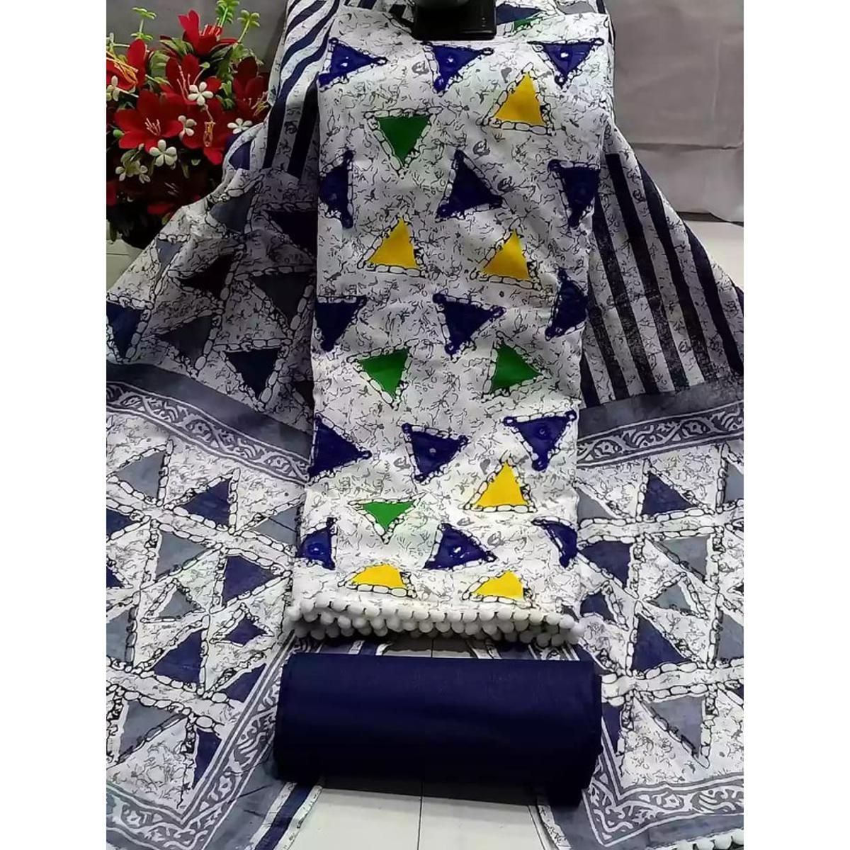 New Joypuri cotton Ari Work Unstitched Fashionable Three Piece Salwar Kamiz {3 Piece }