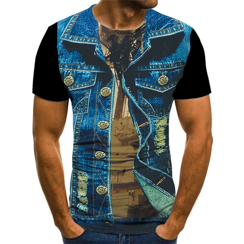 Summer men's two-piece fake suit T-shirt summer 3D printing casual fashion oversized T-shirt