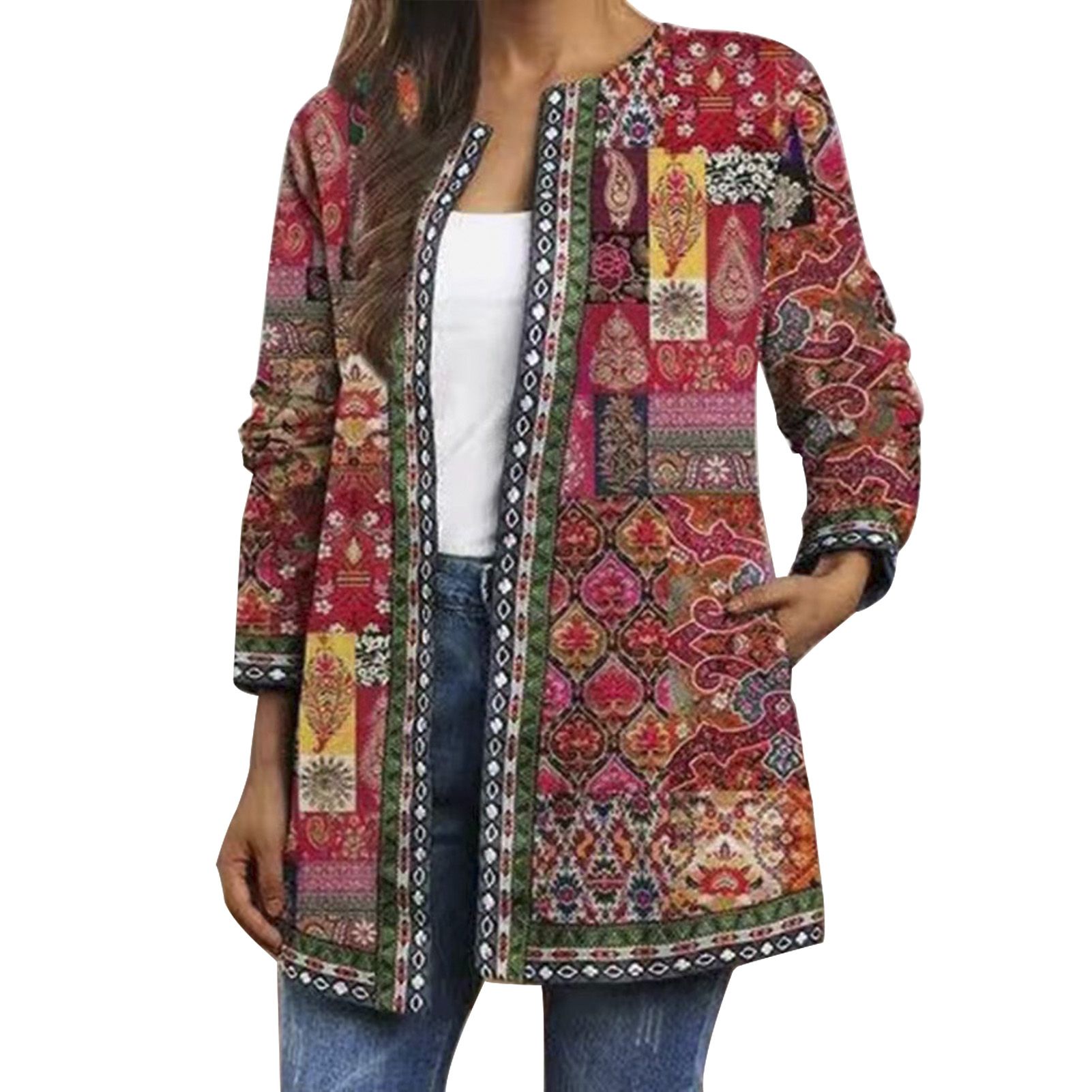 Jacket Printed Loose Crew Neck Coat