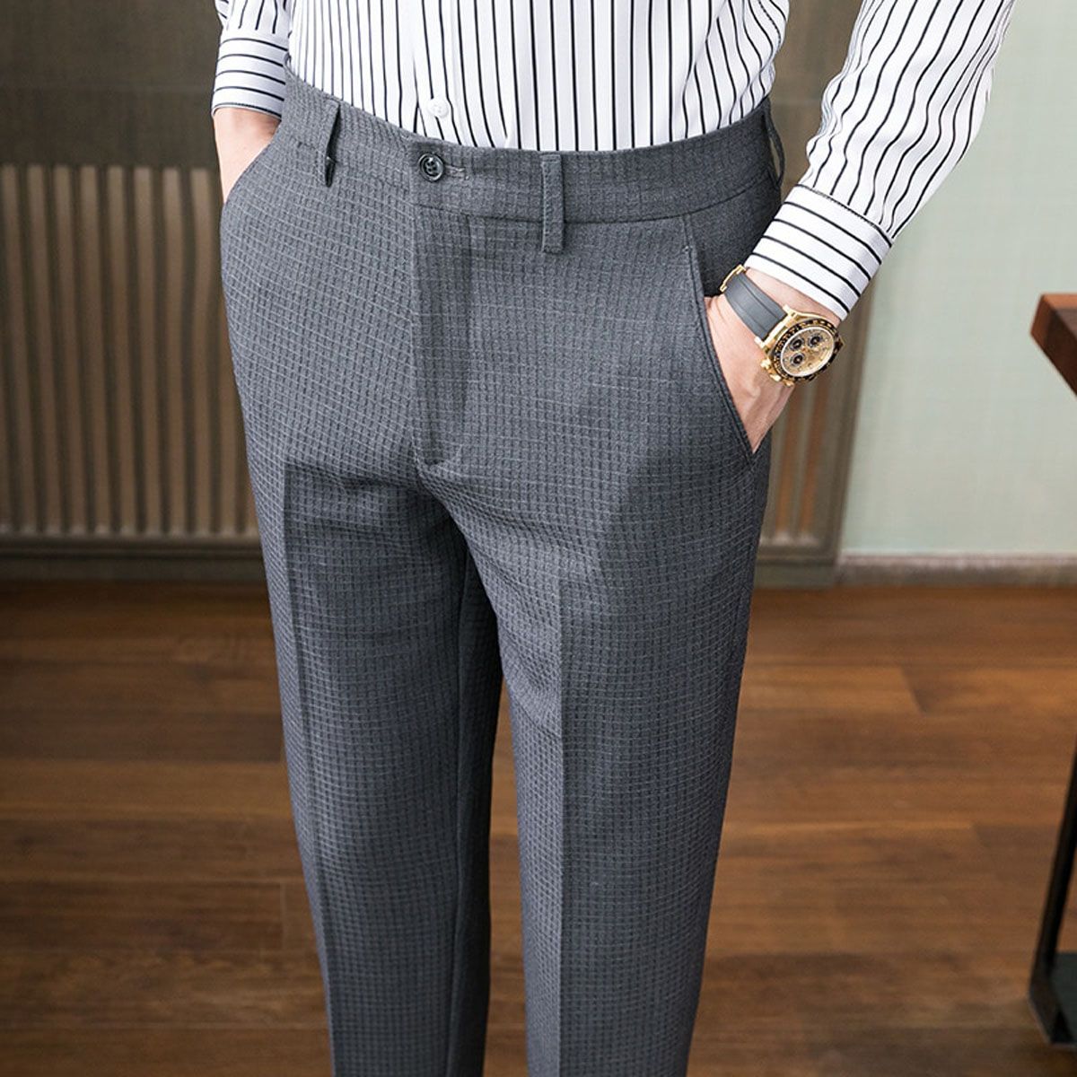 2022 New High-end  Fashion Men's Formal Business Suit Pants Trousers Groom Wedding Dress Male Plaid Slim Suit Pants 28-38