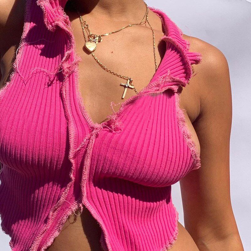 Camisole Women Ribbed Knitting Crop Tops Summer Club Party Wear Tank Tops Vest Female Tee